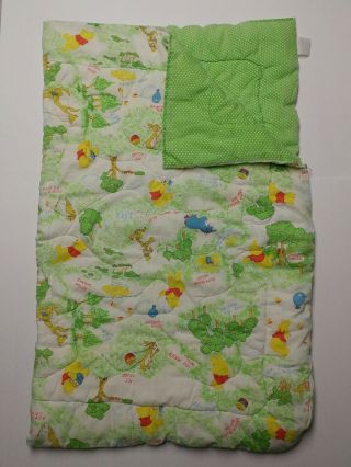 Vtg Winnie The Pooh Baby Toddler Sleeping Bag Sears Disney Green Quilt Bedding