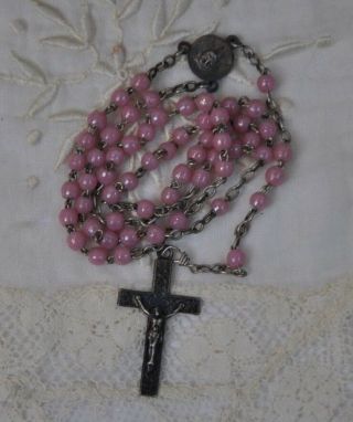 Vintage French Beaded Rosary,  Lavender Purple Prayer Beads,  Catholic Christian