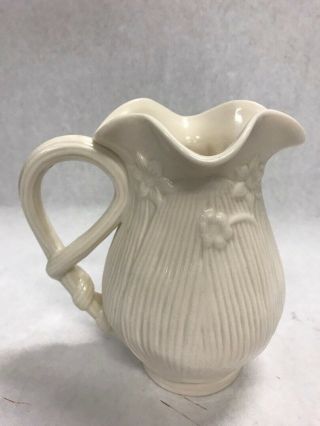 Vintage Ceramic Pitcher White Vines Embossed Handle Vase Urn Juice Water