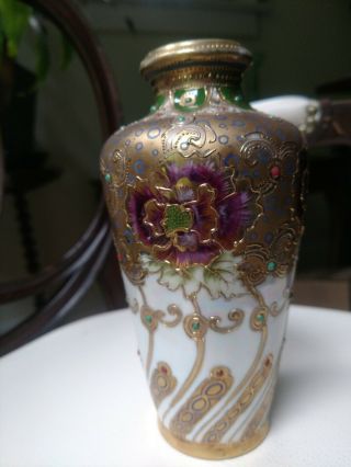 Gorgeous Antique Or Vintage Hand Painted Nippon Vase Gold Body Purple Flower