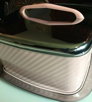 Vintage Lincoln Beautyware Pink Stripe Chrome Square Metal Cake Saver Carrier