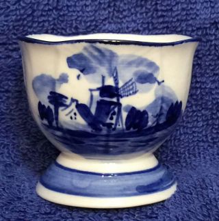 Ceramic Egg Cup - Holland Delft Dutch Blue White Windmill Landscape - Pocillovy