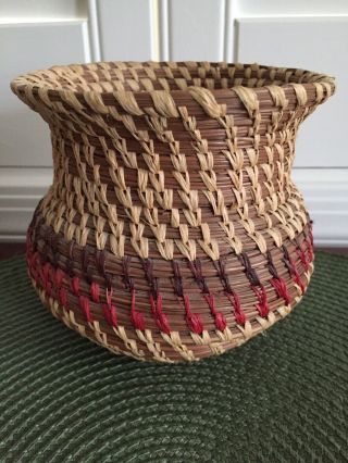 Vtg Native American Papago Tohono O’odham Hand - Woven Basket Nellie Lopez C1987