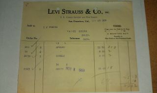 1909 San Francisco California Levi Strauss Valley Springs Store Shirts Billhead