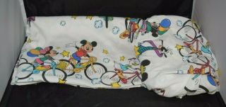 Vintage Mickey Mouse & Friends Disney Twin Sheet Set Flat Fitted Bicycles Bikes
