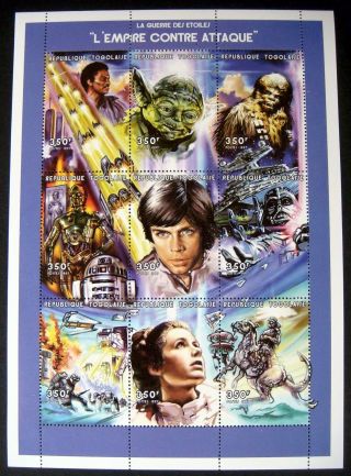 Togo 1997 Mnh The Empire Strikes Back Star Wars Stamps Sheet Yoda Leia Skywalker
