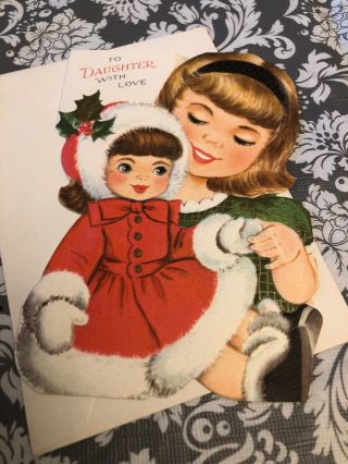 Vtg 60’s Gibson Greeting Card Little Girl Merry Xmas To Daughter Love