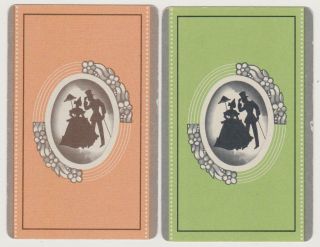 Swap/playing Cards Olde Worlde Lady & Man In Silhouette Vintage Linen Pair