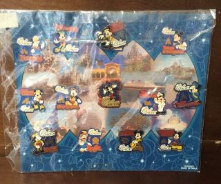 Disney Around Our World With Mickey Background Card With 6 Of The 13 Pins