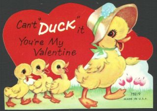 Vintage Duck Family Childs Valentines Day Card Can 
