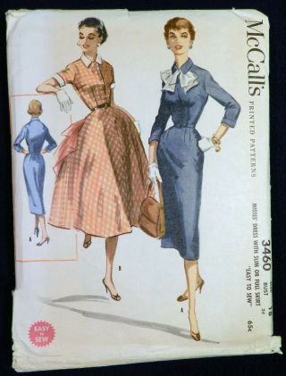 Vtg 1950s 1955 McCall 3460 Slim Full Flared Skirt Day Dress Sewing PATTERN 18 2