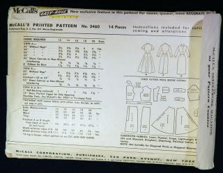 Vtg 1950s 1955 McCall 3460 Slim Full Flared Skirt Day Dress Sewing PATTERN 18 3
