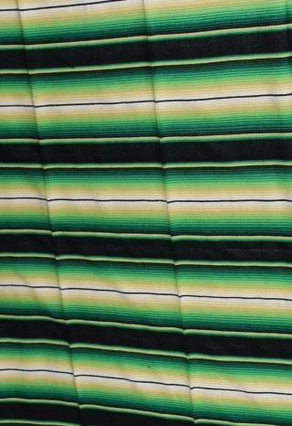 Mexican Serape Blanket Green Black &yellow Southwest Striped /w White Fringe Xl