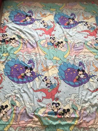 Vtg Disney Mickey Minnie Mouse Dinosaur Kids Throw Blanket Twin Sheet Comforter