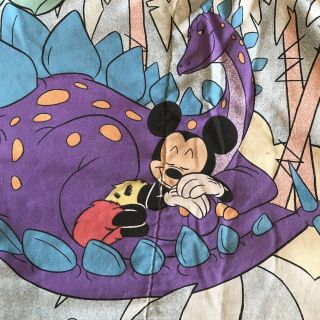 Vtg Disney Mickey Minnie Mouse Dinosaur Kids THROW BLANKET Twin Sheet Comforter 3