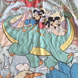 Vtg Disney Mickey Minnie Mouse Dinosaur Kids THROW BLANKET Twin Sheet Comforter 5