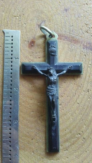 Vintage or antique Jesus crucifix cross wood on metal made in France. 2