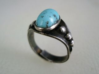 Scarce Old Fred Harvey Era Sterling Silver & Turquoise Ring Adjustable Size