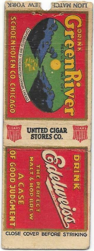 Edelweiss Beer Matchbook - Chicago,  Il - Green River Soda - Hadden Hall Ginger Ale