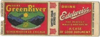 Edelweiss Beer Matchbook - Chicago,  IL - Green River Soda - Hadden Hall Ginger Ale 2