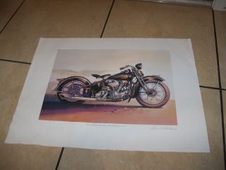 Vintage Harley Davidson 1936 Knucklehead 61 E Litho Print Don R Wieland