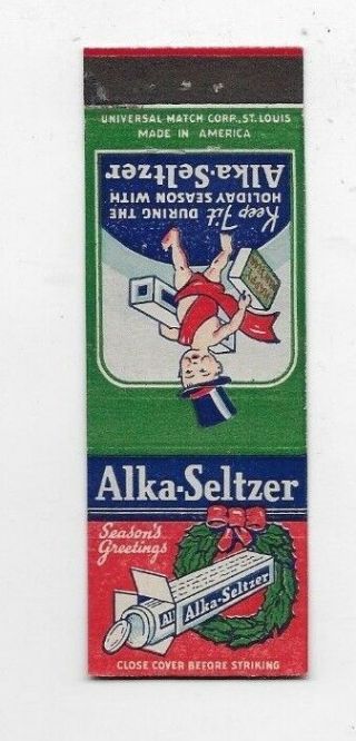 Vintage Matchbook Cover Alka - Seltzer Seasons Greetings Years Baby S4090
