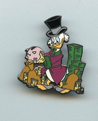 Disney Disneyland Scrooge Mcduck Surrounded By Money & Piggy Bank Pin & Card