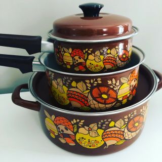 Vintage Enamel Pot And Pan Set