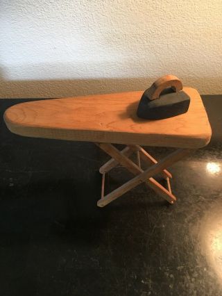 Vintage / Antique Handmade Wooden Ironing Board And Iron.