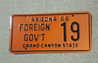 Arizona 1966 Foreign Government License Plate Vg