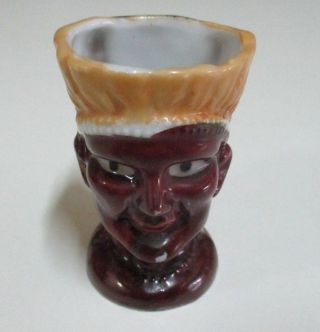 Vintage Native American Indian Egg Cup - Brown,  Beige,  White & Black - Japan