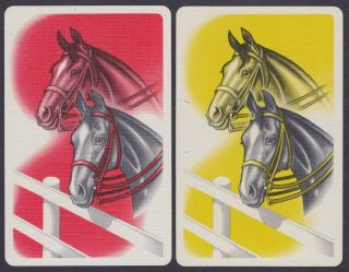 2 Single Vintage Swap Playing Cards Horse Heads At Fence 