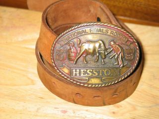 1981 Hesston Belt Buckle National Finals Rodeo NFR 7th Edition and vintage belt 2