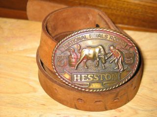 1981 Hesston Belt Buckle National Finals Rodeo NFR 7th Edition and vintage belt 3