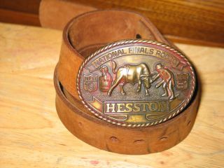 1981 Hesston Belt Buckle National Finals Rodeo NFR 7th Edition and vintage belt 4