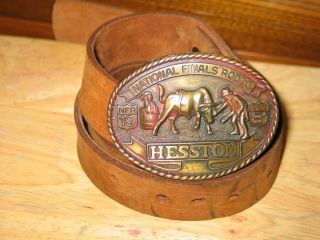 1981 Hesston Belt Buckle National Finals Rodeo NFR 7th Edition and vintage belt 5
