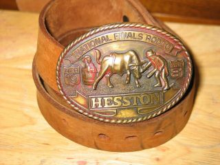 1981 Hesston Belt Buckle National Finals Rodeo NFR 7th Edition and vintage belt 8