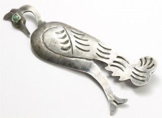 Vintage Navajo Sterling Silver Old Pawn Stamped Turquoise Crane Bird Brooch Pin