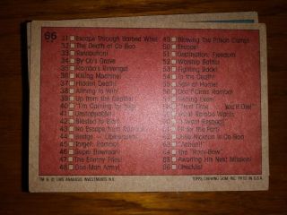1985 Rambo First Blood Part Ii Complete 66 Card Trading Set Rapper