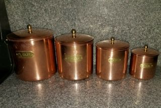 Vintage 4 Piece Copper Kitchen Canister Set