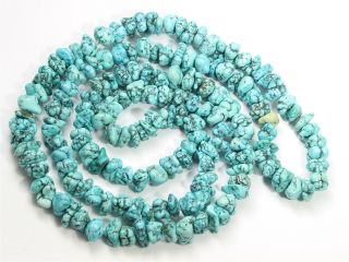 Vintage Navajo Long Handmade Spiderweb Blue Turquoise Nugget Bead Necklace 108g