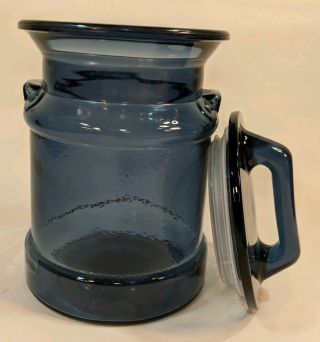 Blue Glass Milk Jug Canister Cookie Jar W Lid Farmhouse Rustic Kitchen Decor