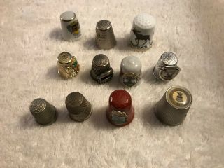 Thimbles Vtg.  And Collectible 11 Assorted Metal,  Ceramic,  Others Souvenir Types