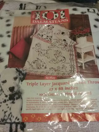 Walt Disney 101 Dalmatians Blanket Triple Layer Jacquard Woven Throw 47x68 Vtg