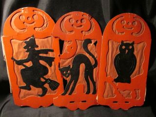 Vintage Halloween 3 Lantern Shade Panels 1920s Witch Cat Owl Jol Pumpkin Die Cut