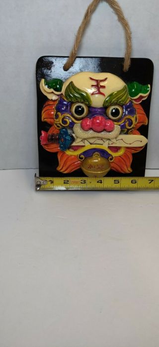 Foo Dog Lion Mask Head Wall Art Hand Carved Asian Decoration 2