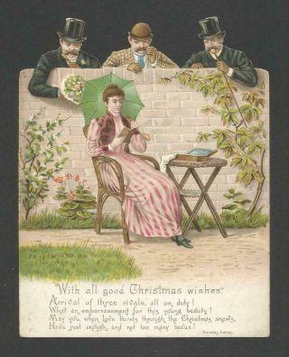 M46 - Three Rivals All On Duty - Double - Sided Diecut Victorian Xmas Card