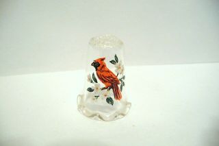 Thimble Clear Glass Red Cardinal W/white Flowers & Ruffled Base