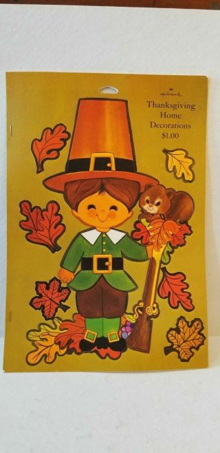 Vtg Thanksgiving Decorations Die Cut Booklet Pilgrim Boy& Girl Pumpkin Hallmark