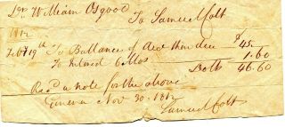 1812 Receipt Dr William Osgood To Samuel Colt Signed Samuel Colt Geneva Ny
